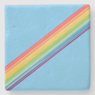 Diagonal rainbow stripes stone coaster