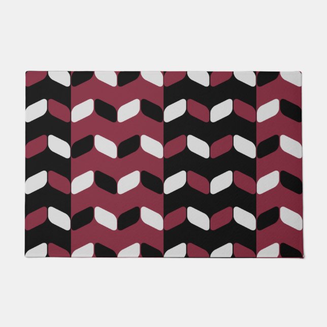 Diagonal Rectangles Black Maroon Doormat (Front)