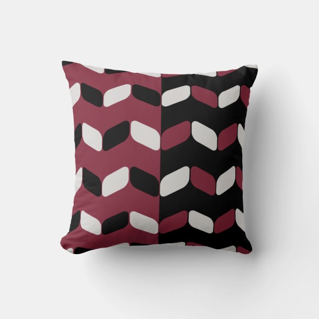 Diagonal Rectangles Black Maroon Throw Pillow (Front)