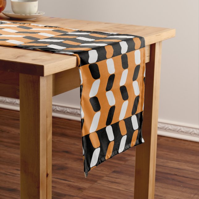 Diagonal Rectangles Black Orange Short Table Runner (In Situ)