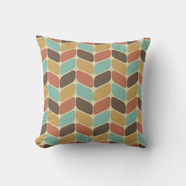 Diagonal Rectangles Brown Orange Blue Throw Pillow (Front)