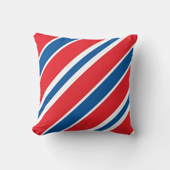 Diagonal Red and Blue Stripes Throw Pillow (Front)