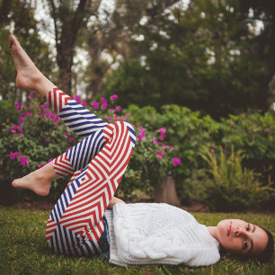  Diagonal Red Blue Capri Leggings