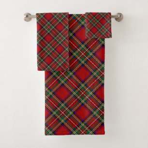  Diagonal Red Plaid Design Bath Towel Set