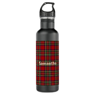 Diagonal Red Plaid Design Water Bottle