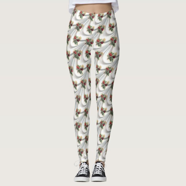 Diagonal Red rose curtain Thunder_Cove Leggings (Front)