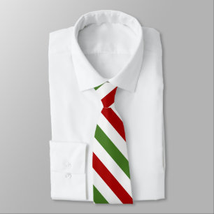Diagonal Red, White and Green Stripes Tie