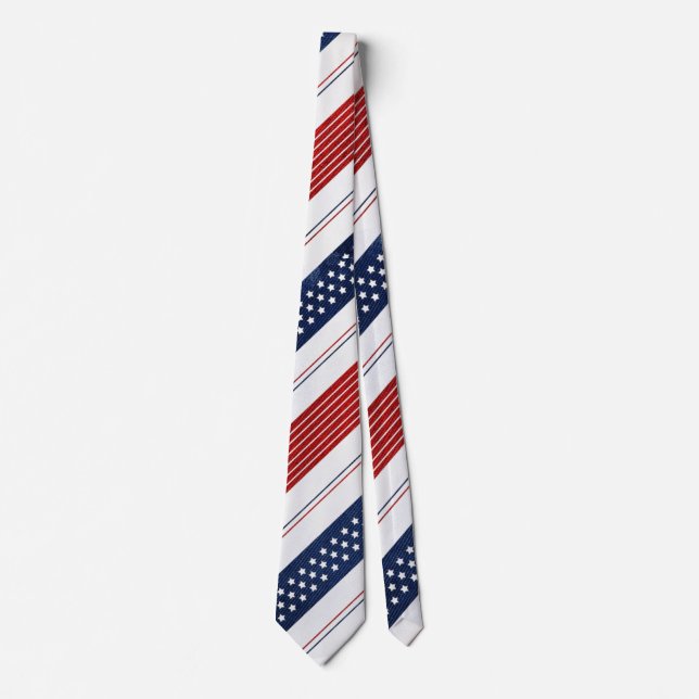 Diagonal Red White Blue Stars & Stripes Pattern Tie (Front)
