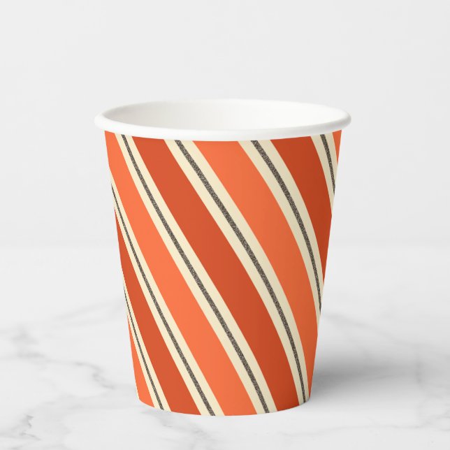 Diagonal Retro Orange Candy Stripe Paper Cup (Front)