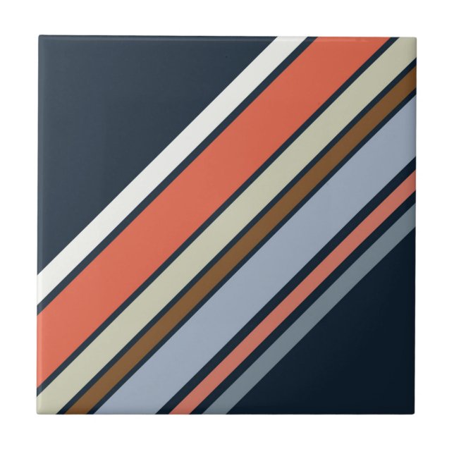 Diagonal retro style stripes design tile (Front)