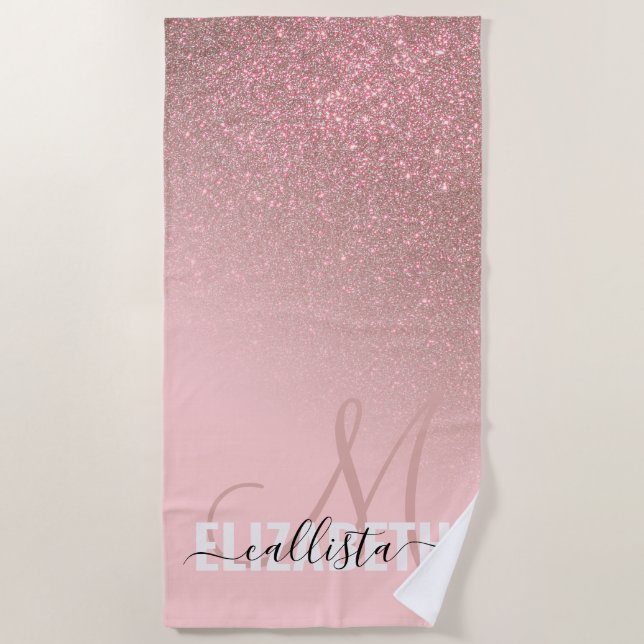 Diagonal Rose Gold Blush Pink Ombre Gradient Beach Towel (Front)