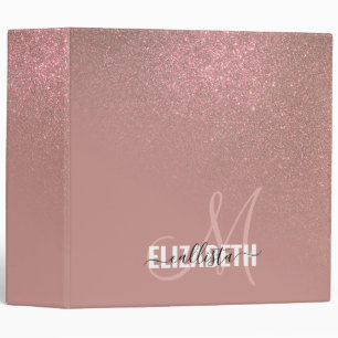 Diagonal Rose Gold Glitter Gradient Ombre Monogram Binder