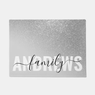 Diagonal Silver Glitter Gradient Ombre Monogram Doormat