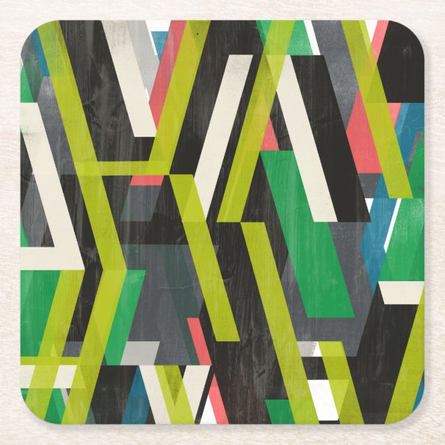 Diagonal Slipstream Pattern Square Paper Coaster (Front)