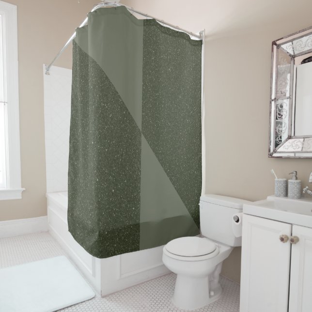 Diagonal Split Moss Green Shower Curtain (In Situ)
