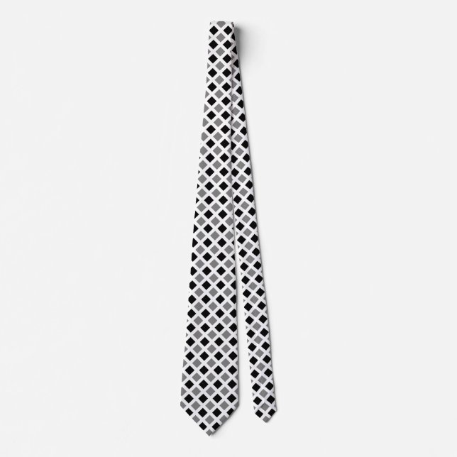 Diagonal Squares - Black and Grey on White Neck Ti Tie (Front)