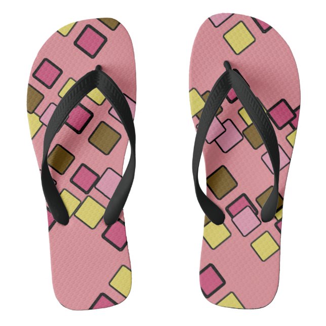Diagonal Squares Chaos Pink Flip Flops (Footbed)