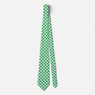 Diagonal Squares - Grass Green on White Neck Tie