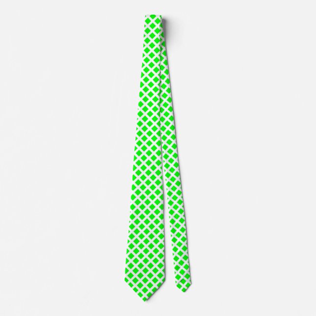 Diagonal Squares - Green on White Tie (Front)