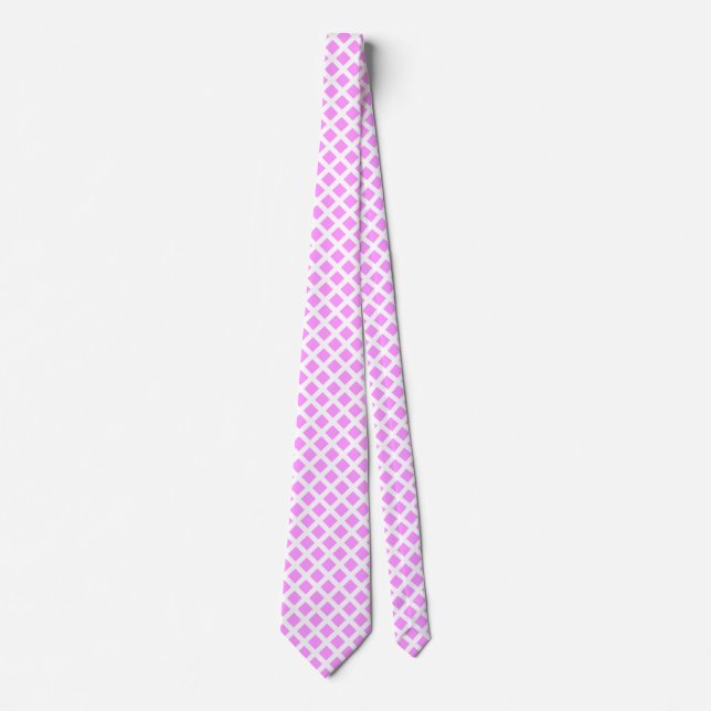 Diagonal Squares -  Light Violet on White Tie (Front)