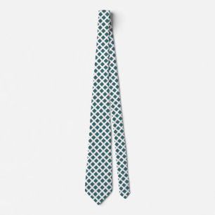 Diagonal Squares - Moss Green on White Neck Tie