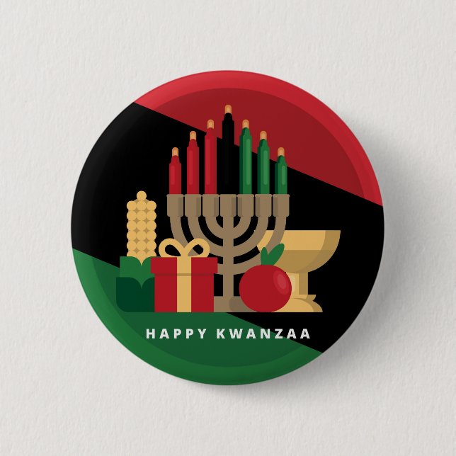 diagonal stripe Happy Kwanzaa 2 Inch Round Button (Front)