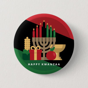 diagonal stripe Happy Kwanzaa 2 Inch Round Button