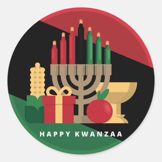 diagonal stripe Happy Kwanzaa Classic Round Sticker (Front)