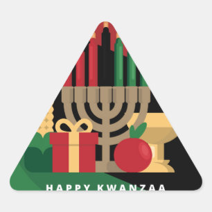 diagonal stripe Happy Kwanzaa Triangle Sticker