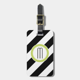Diagonal Stripe Monogram Luggage Tag - lime
