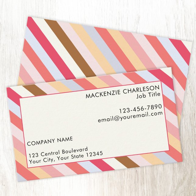 Diagonal Stripe Warm Toned Modern Business Card (Muted diagonal stripe pattern custom business cards)