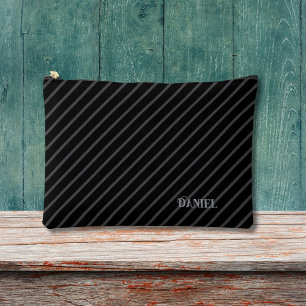 Diagonal stripes and custom name on black accessory pouch