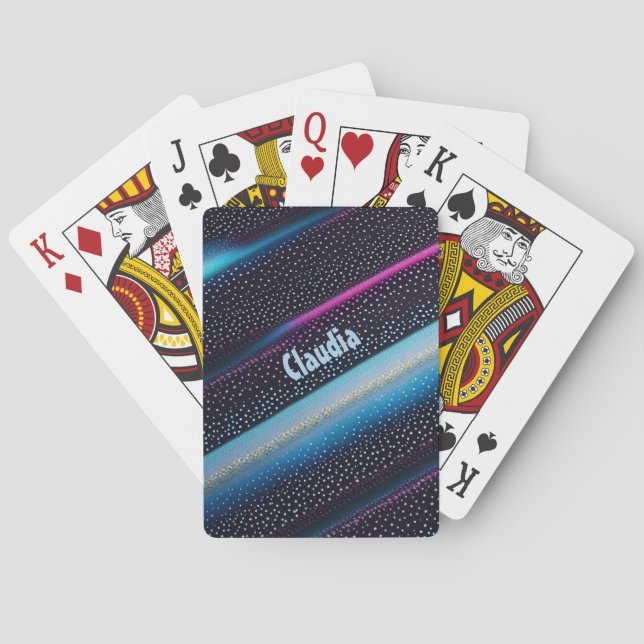 diagonal stripes and points pattern black, blue playing cards (Back)