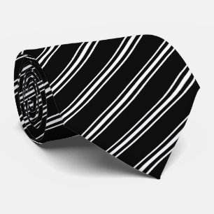 Diagonal Stripes   Black and White Striped Tie