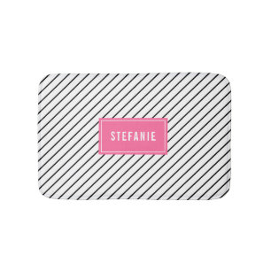 Diagonal Stripes Hot Pink Personalized Bath Mat