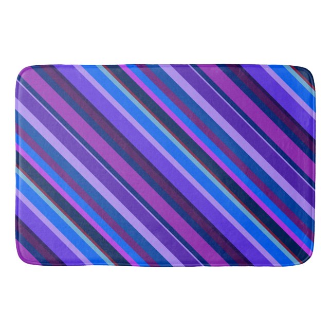 Diagonal stripes in blue and purple bath mat (Front)