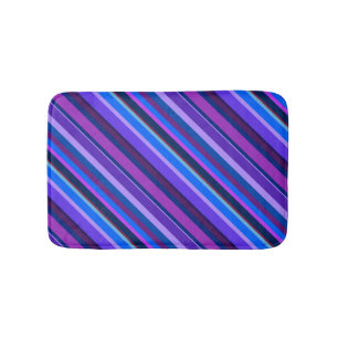 Diagonal stripes in blue and purple bath mat