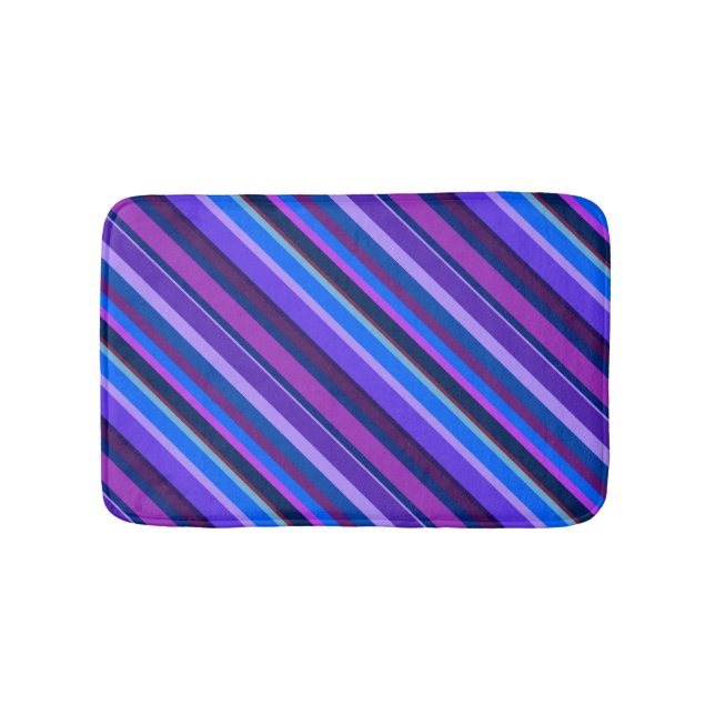 Diagonal stripes in blue and purple bath mat (Front)