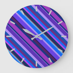 Diagonal stripes in blue and purple large clock