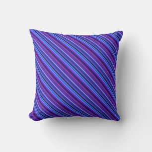 Diagonal stripes in blue and purple throw pillow