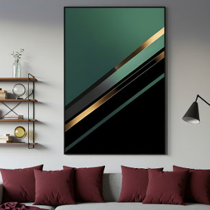 Diagonal Stripes in Deep Emerald and Gold Canvas Print