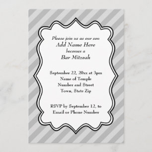 Diagonal Stripes in Grey Bar Mitzvah Invitation