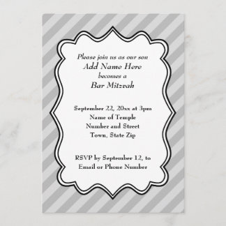 Diagonal Stripes in Grey Bar Mitzvah Invitation