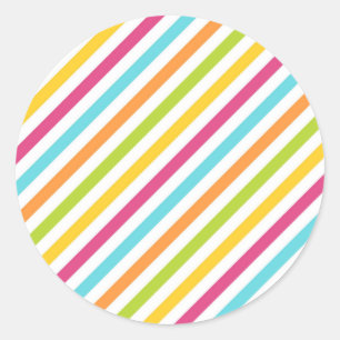 Diagonal stripes in vibrant colors classic round sticker