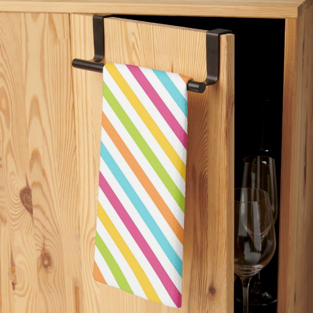 Diagonal stripes in vibrant colours kitchen towel (Thirds Fold)