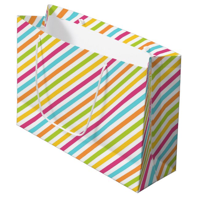 Diagonal stripes in vibrant colours large gift bag (Front Angled)