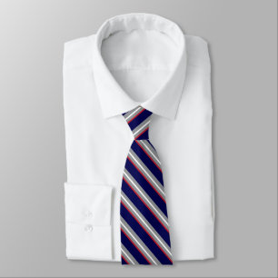 Diagonal Stripes in White, Red, Grey and Navy Blue Tie