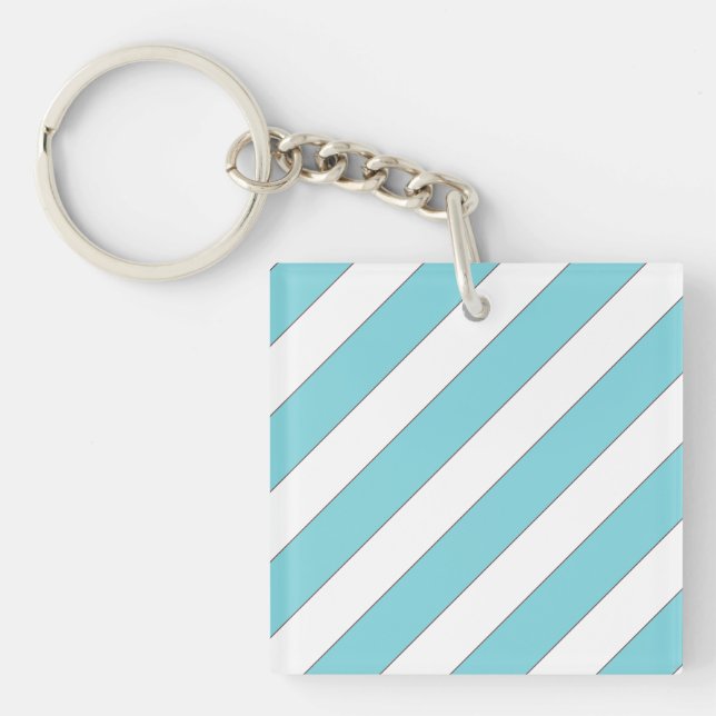 diagonal stripes light blue keychain (Front)