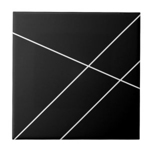 Diagonal Stripes On Black and White Tile