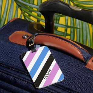 Diagonal stripes pattern personalized luggage tag